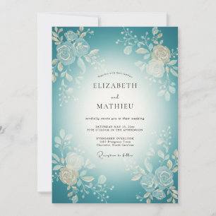 Invitation Mariage Fleurie Tissée Sarcelle
