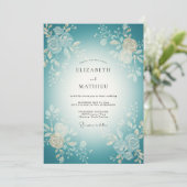 Invitation Mariage Fleurie Tissée Sarcelle (Debout devant)