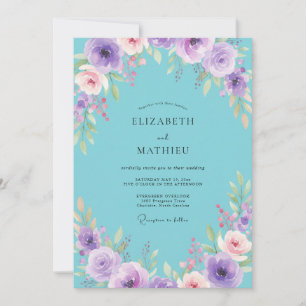 Invitation Mariage Fleurie Turquoise Améthyste