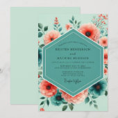 Invitation Mariage Fleurie Vibrante de Corail Sarcelle (Devant / Derrière)