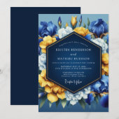 Invitation Mariage Fleurie Vibrante de Saphir (Devant / Derrière)