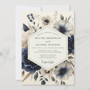 Invitation Mariage Fleurie Vintage Navy