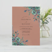 Invitation Mariage Fleurie Vintage Sarcelle (Debout devant)