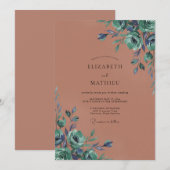 Invitation Mariage Fleurie Vintage Sarcelle (Devant / Derrière)