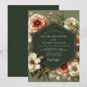 Invitation Mariage Fleurie Vintage Vert Olive (Devant / Derrière)