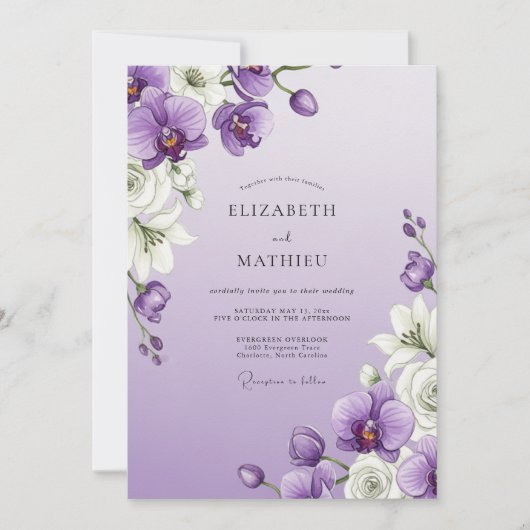 Invitation Mariage Fleurir d'Orchidée Lavande (Devant)