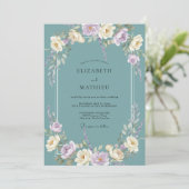 Invitation Mariage Fleurir Fleur Éthérée Sarcelle (Debout devant)