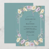 Invitation Mariage Fleurir Fleur Éthérée Sarcelle (Devant / Derrière)