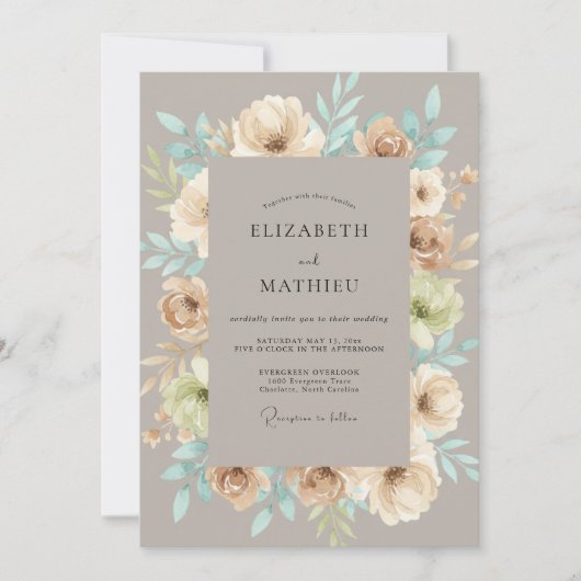 Invitation Mariage Fleurir Taupe (Devant)