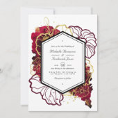 Invitation Mariage Fleuris Abstrait Bourgogne et Or (Devant)