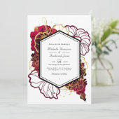 Invitation Mariage Fleuris Abstrait Bourgogne et Or (Debout devant)
