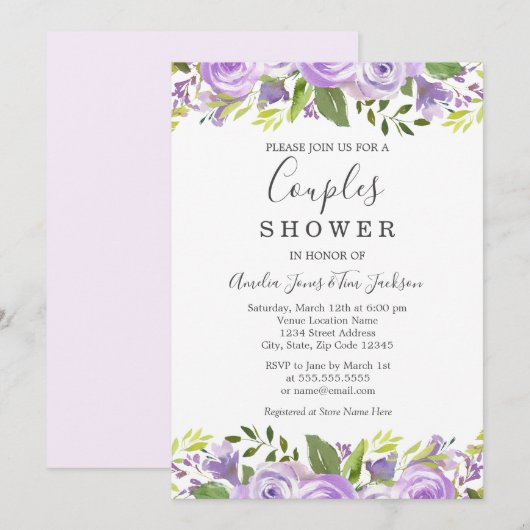 Invitation Mariage Fleuris Aquarelle pour Couples (Devant / Derrière)