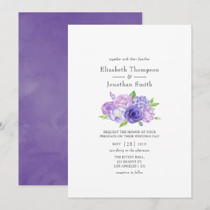 Invitation Mariage Fleuris Aquarelle Ultra Violet