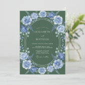 Invitation Mariage Fleuris Bleu Ardoise Laurier (Debout devant)