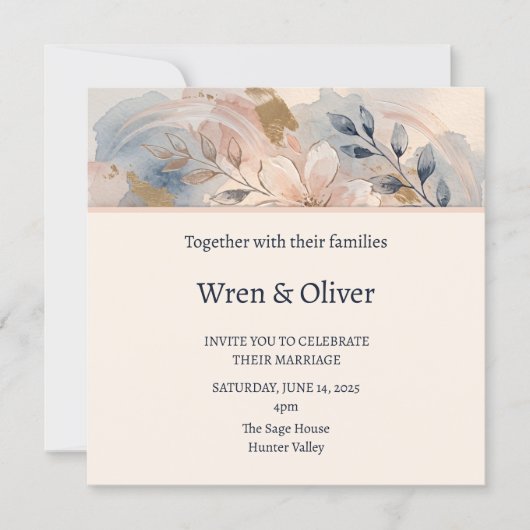 Invitation Mariage Fleuris Bleu Clair (Devant)