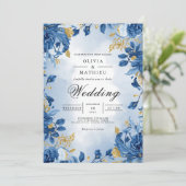 Invitation Mariage Fleuris Bleu Éthéré (Debout devant)