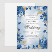 Invitation Mariage Fleuris Bleu Éthéré (Devant / Derrière)