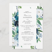 Invitation Mariage Fleuris Bleu Poussiéreux 2 (Devant / Derrière)