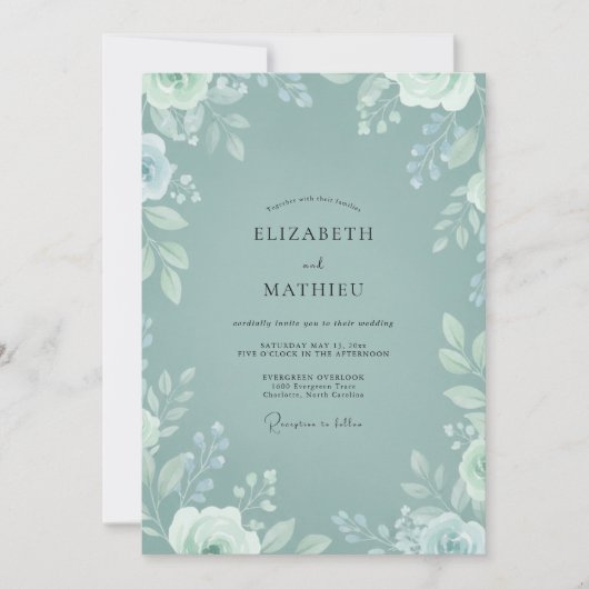 Invitation Mariage Fleuris Botaniques Douce Teinte (Devant)