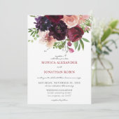 Invitation Mariage Fleuris Bourgogne et Rose 2 (Debout devant)