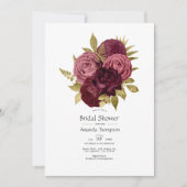 Invitation Mariage Fleuris Bourguignon et Or (Devant)