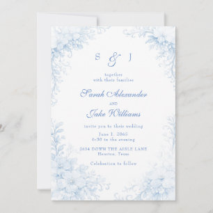 Invitation Mariage Fleuris Chinoiserie Bleue