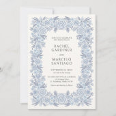 Invitation Mariage Fleuris Classique Bleu Poussiéreux (Devant)