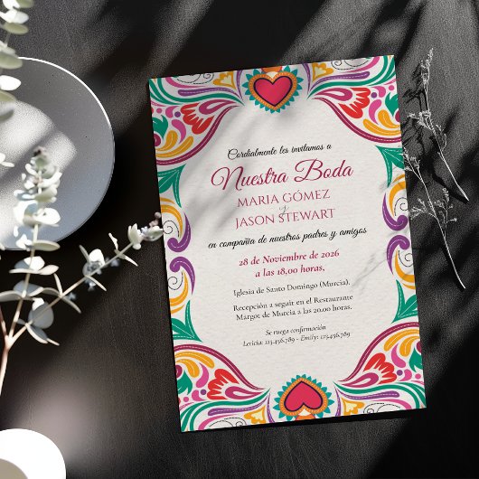 Invitation Mariage Fleuris Coloré Fiesta Boda Espagnol