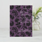 Invitation Mariage Fleuris Damassé Violet Foncé (Debout devant)