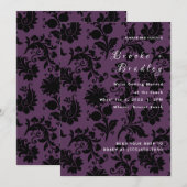 Invitation Mariage Fleuris Damassé Violet Foncé (Devant / Derrière)