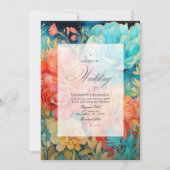 Invitation Mariage Fleuris de Corail, Turquoise et Or (Devant)