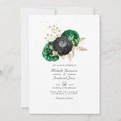 Invitation Mariage Fleuris Émeraude Foncé et Or avec QR Code (Devant)