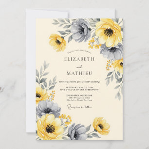 Invitation Mariage Fleuris Jaune Charbon de Bois Frappant
