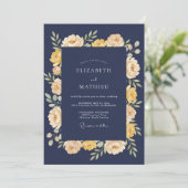 Invitation Mariage Fleuris Jaune et Marine (Debout devant)