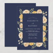 Invitation Mariage Fleuris Jaune et Marine (Devant / Derrière)