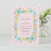 Invitation Mariage Fleuris Jaune et Sarcelle (Debout devant)