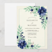 Invitation Mariage Fleuris Nature Navy (Devant / Derrière)
