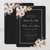 Invitation Mariage Fleuris Noir (Devant / Derrière)