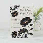 Invitation Mariage Fleuris Noir & Or Greige (Debout devant)