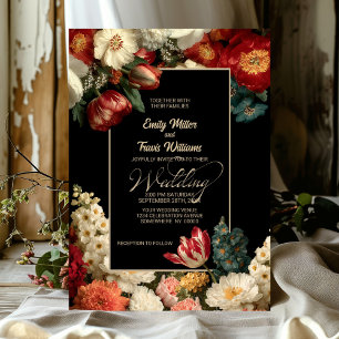 Invitation Mariage Fleuris Noir Vibrant Humeur