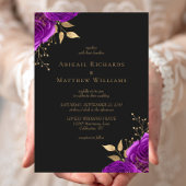 Invitation Mariage Fleuris Or Rose Foncé Romantique