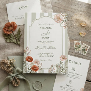 Invitation Mariage Fleuris Rayés Jardin Anglais Sauvage