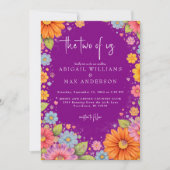 Invitation Mariage Fleuris Rétro Violet À Deux (Devant)