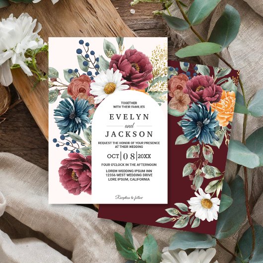 Invitation Mariage Fleuris Rustique d'Automne Grange tourneso