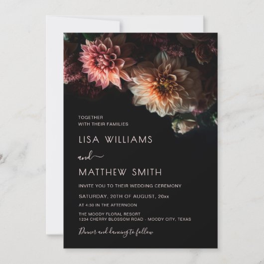 Invitation Mariage Fleuris Sombres | Chrysanthème (Devant)