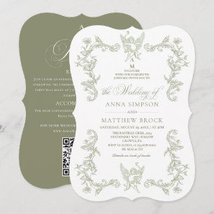 Invitation Mariage Fleuris Tout en Un Vert Sauge Français