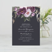 Invitation Mariage Fleuris Velours Profond (Debout devant)