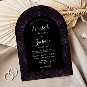 Invitation Mariage Fleuris Violet Sombre Noir Arche