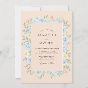 Invitation Mariage Fleurissant à Fleurs de Couleur Bleu Clair