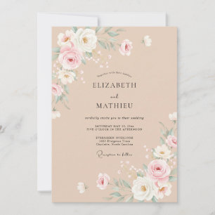 Invitation Mariage Fleurissant à la Fleur de Pêcher Délicate